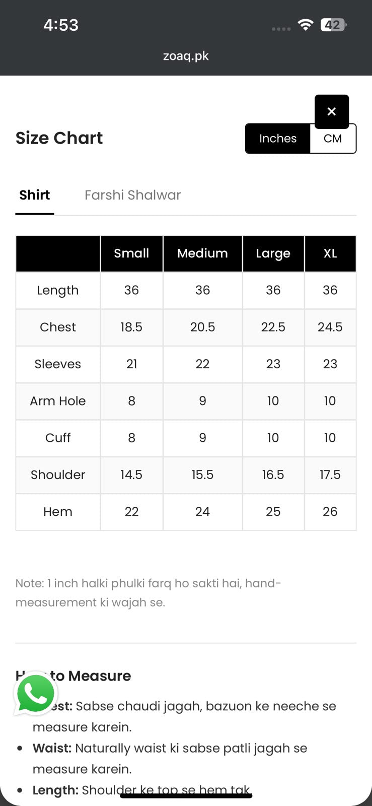 Size Chart